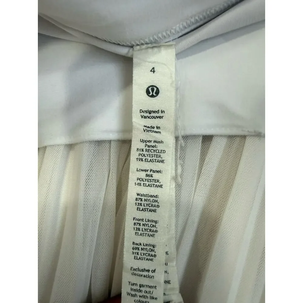 Lululemon Tiered Pleats High-Rise Tennis Skirt White Women’s Size 4
